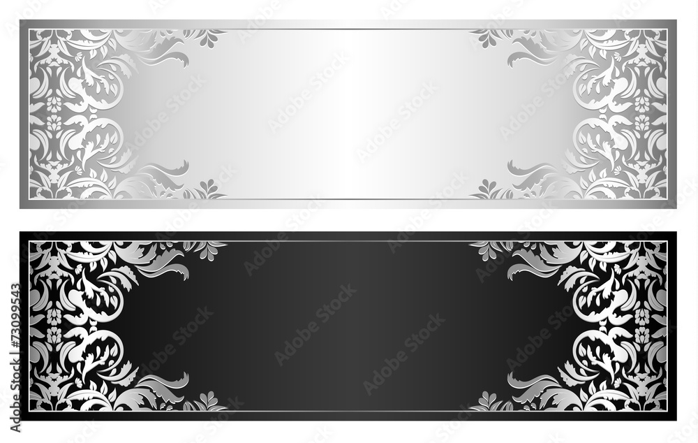 Silver and black voucher with victorian pattern