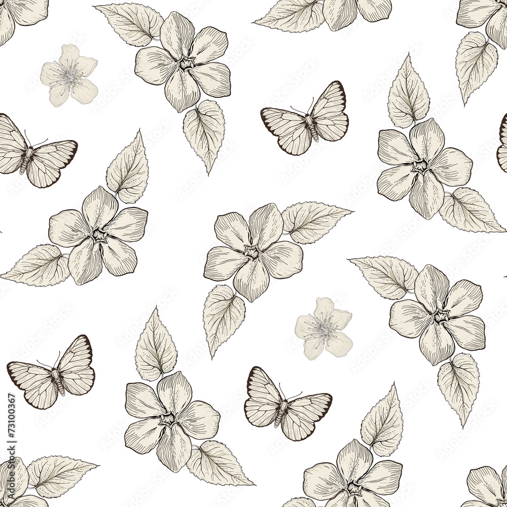 flowers and butterflies seamless pattern