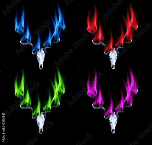 Hirschgeweih mit Bunten Flammen