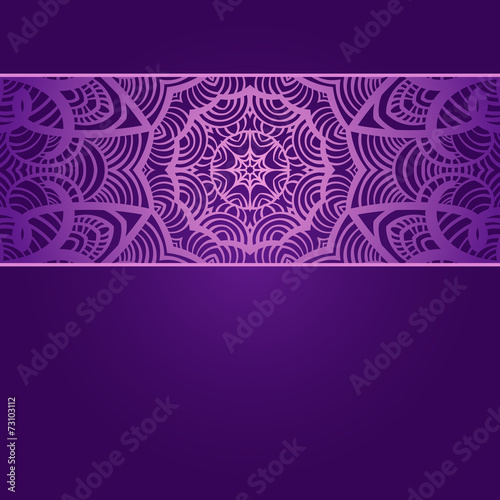 Vintage invitation card on purple background with lace ornament.