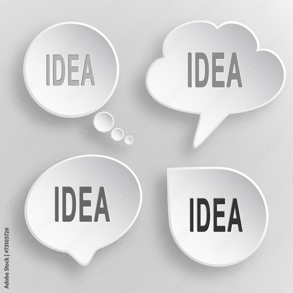 Idea. White flat vector buttons on gray background. Idea. White flat vector buttons on gray background.