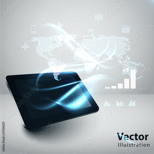 Modern communication technology illustration with tablrt pc and photo