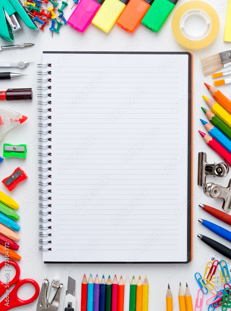 Blank notebook with colourful crayons Blank notebook with colourful crayons