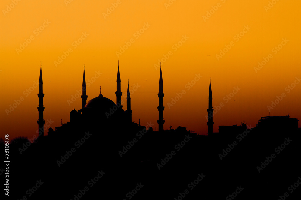Mosque silhouette in Istanbul at Sunset