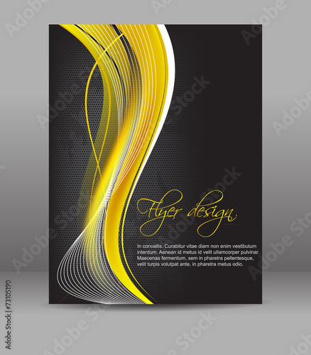 Flyer or cover design, dark background with yellow pattern