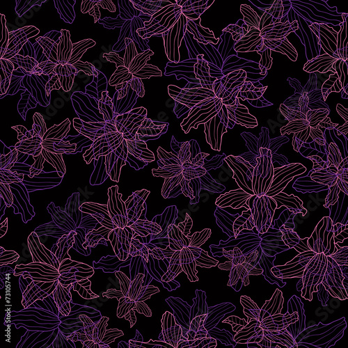Floral pattern. Lily on a black background.