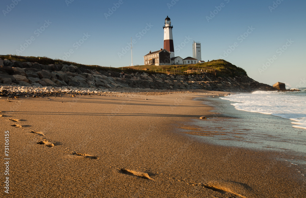 Lighthouse on a beach: Montauk Point, Long Island, New York