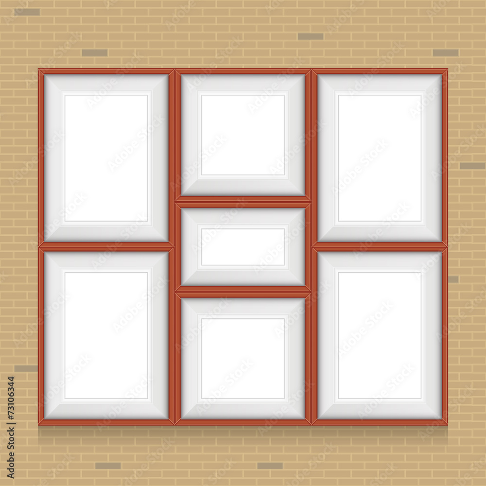 Collage of picture frames on the brick wall. Vector set. Collage of picture frames on the brick wall. Vector set.