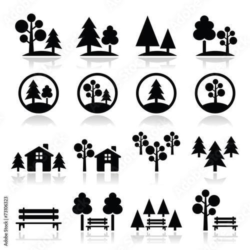 Trees, forest, park vector icons set