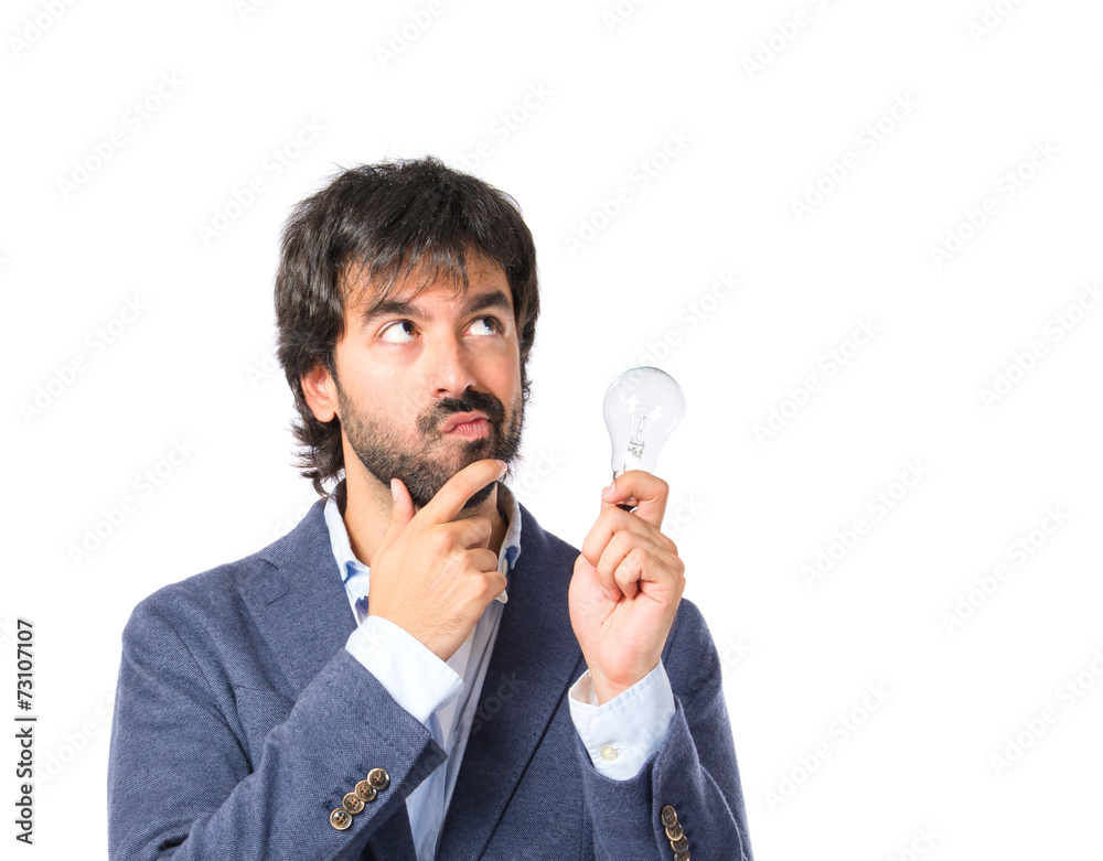 Man thinking over white background