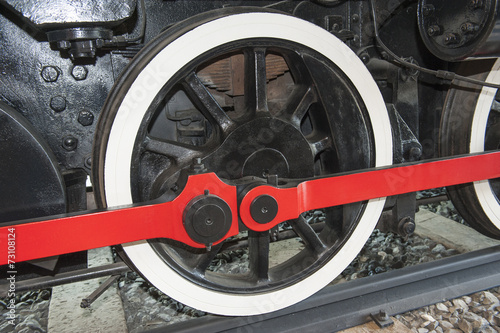 Closeup of old railway train wheels