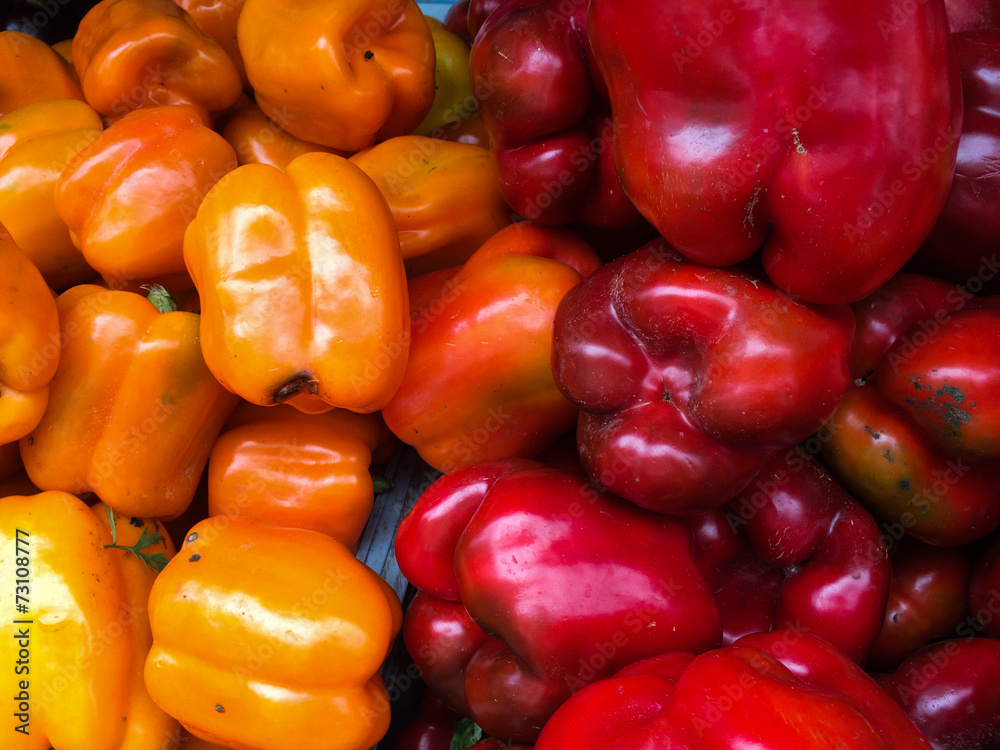 Yellow and red peppers at farmers Market