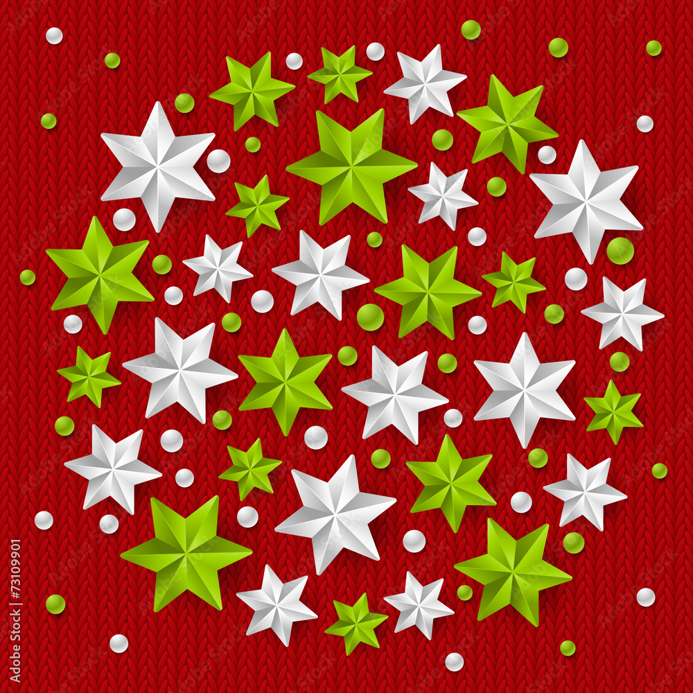 Xmas starry decorations on knitted background Xmas starry decorations on knitted background