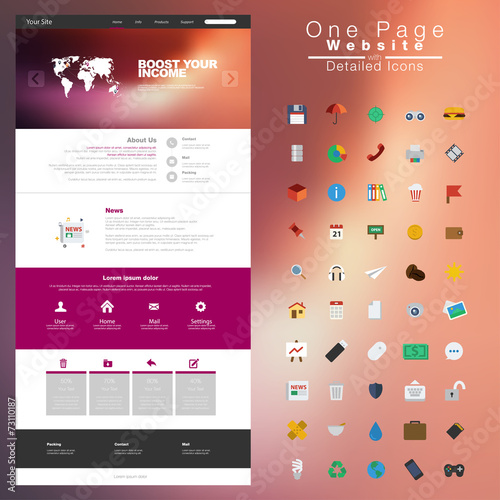 One page website design template. All in one set for website des