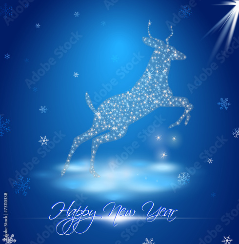goat in winter landscape with inscription Happy New Year