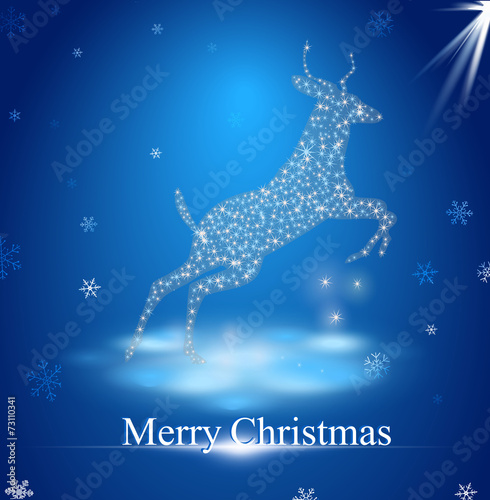 goat in winter landscape with inscription Merry Christmas