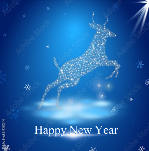 goat in winter landscape with inscription Happy New Year