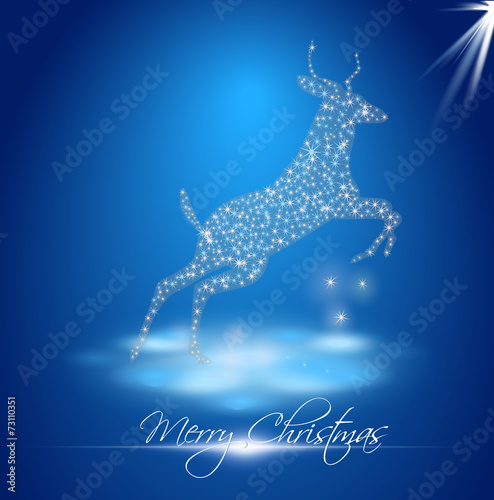 goat in winter landscape with inscription Merry Christmas