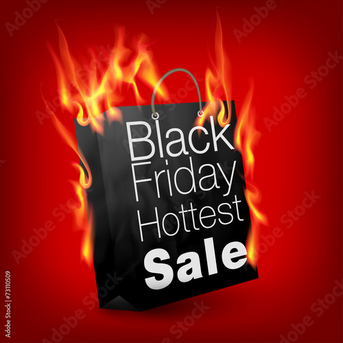 Fiery black friday sale design with shopping bag