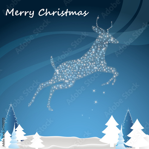 goat in winter landscape with inscription Merry Christmas