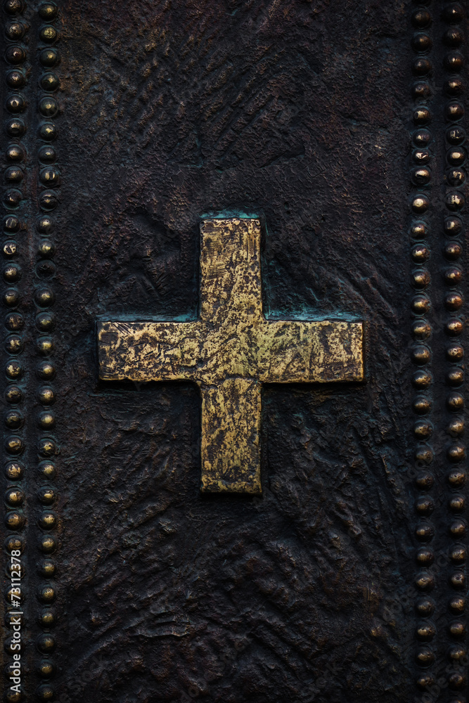 Cross on the bronze background