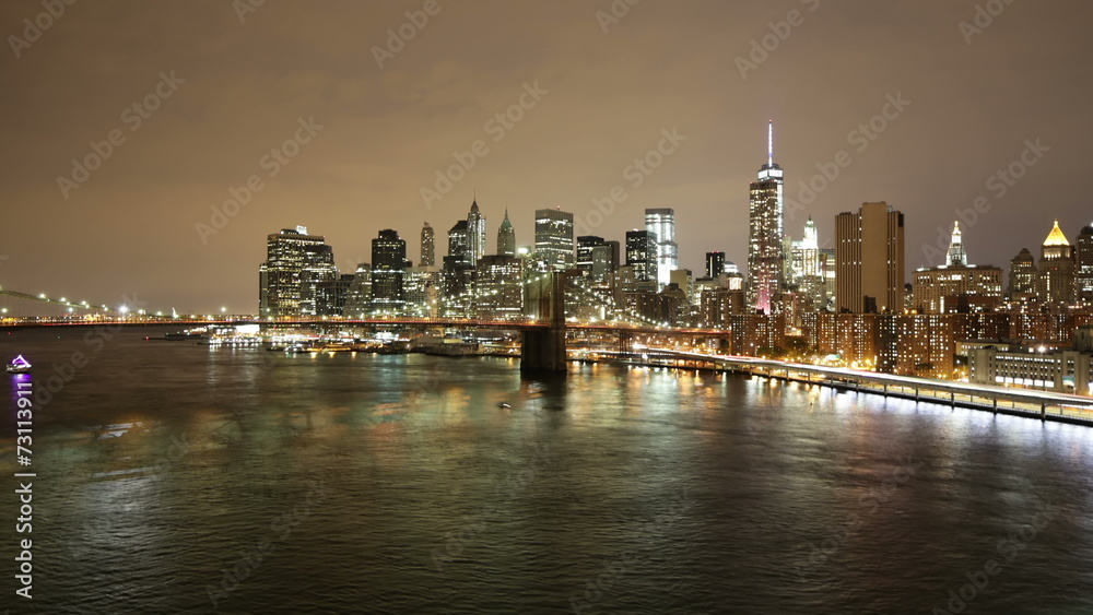 night light manhattan bridge view 4k time lapse