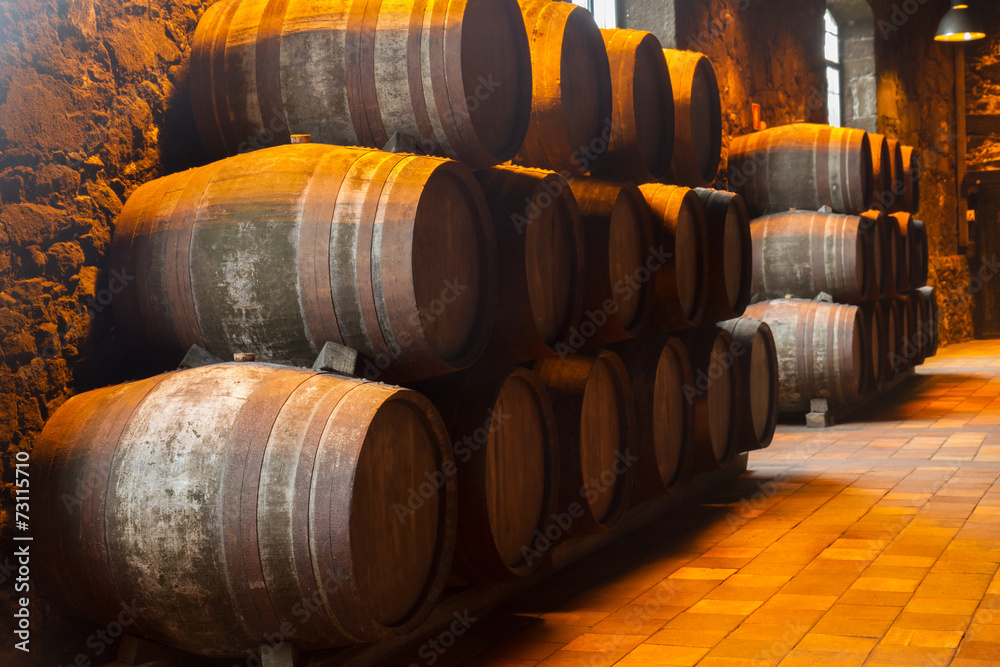 cellar with wine barrels