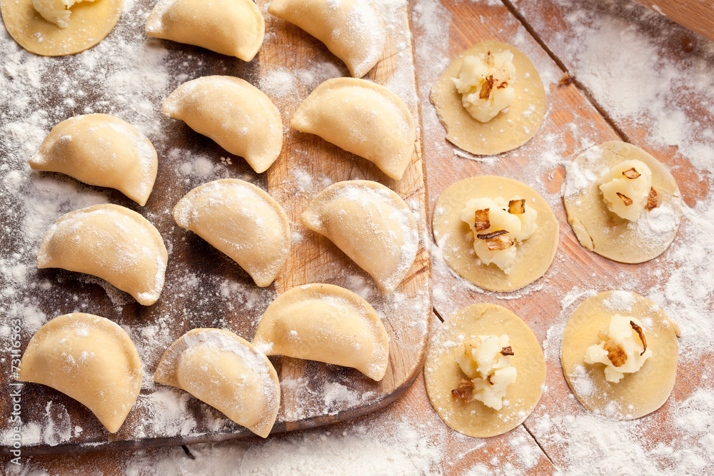 Vareniki (dumplings) with potatoes and onion. Vareniki (dumplings) with potatoes and onion.