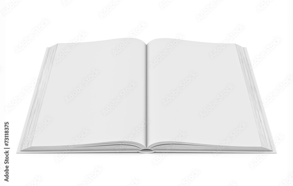 White blank open book on white background