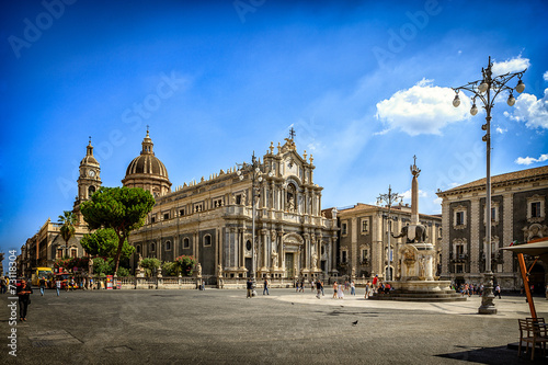 Fototapeta Catania Cathedral and City Square on Sunny Day