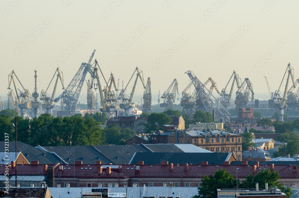 Obraz premium High view the port of St. Petersburg,