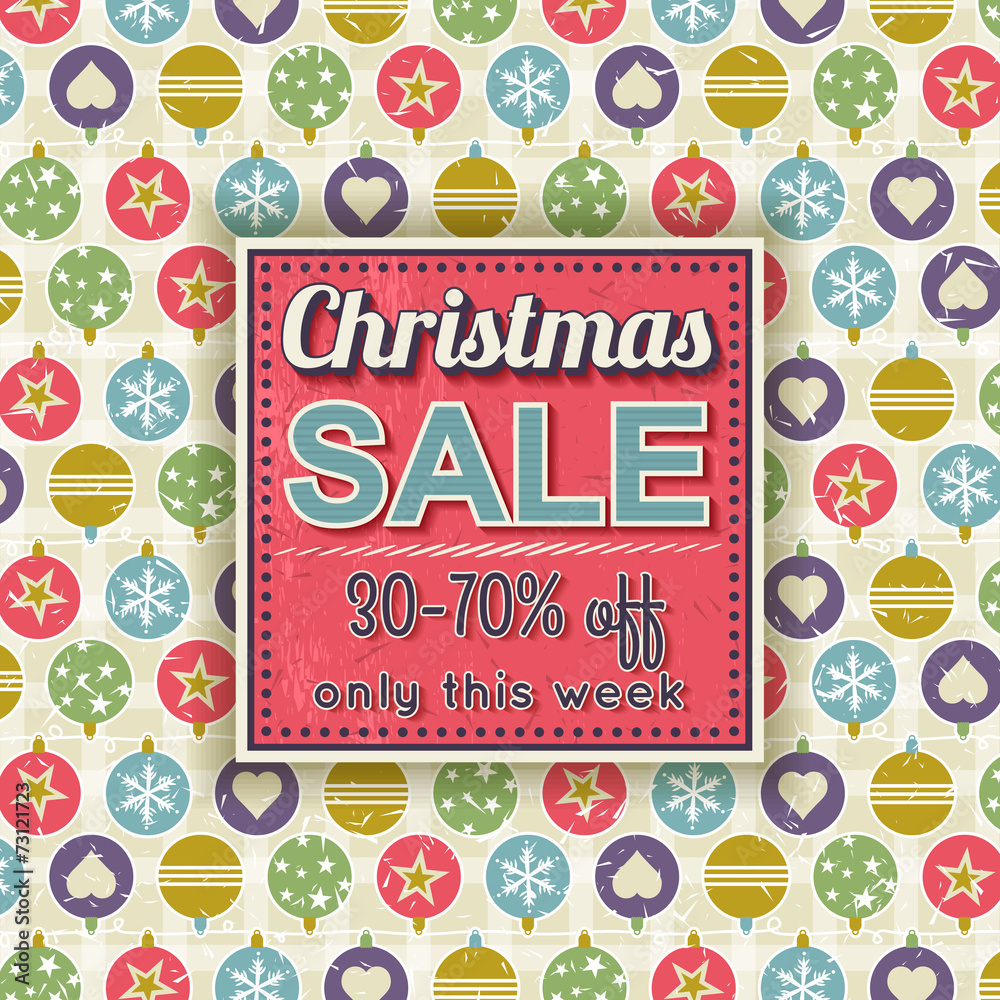 christmas background and  label with sale offer, vector