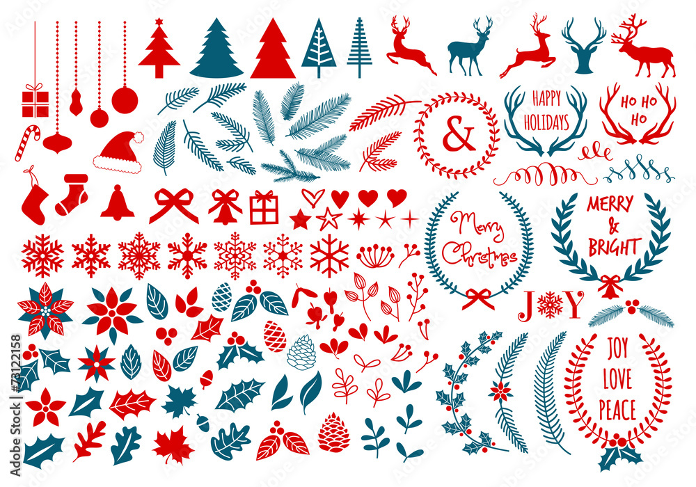 Christmas design elements, vector set - obrazy, fototapety, plakaty 