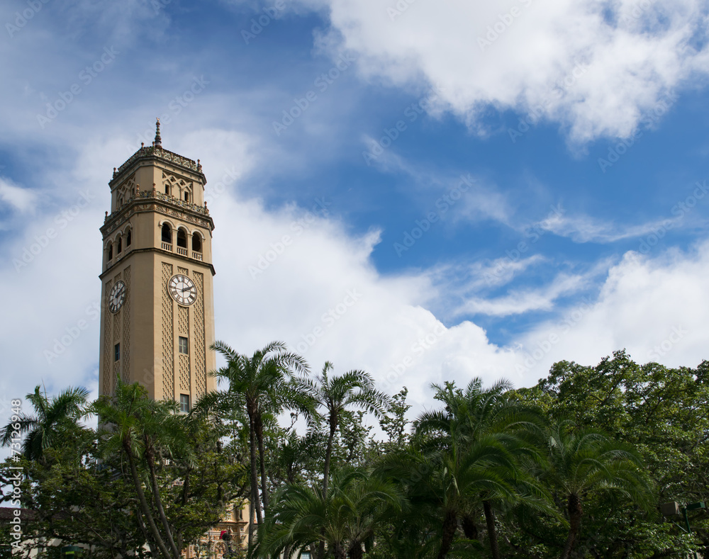Clocktower overlooking university campus