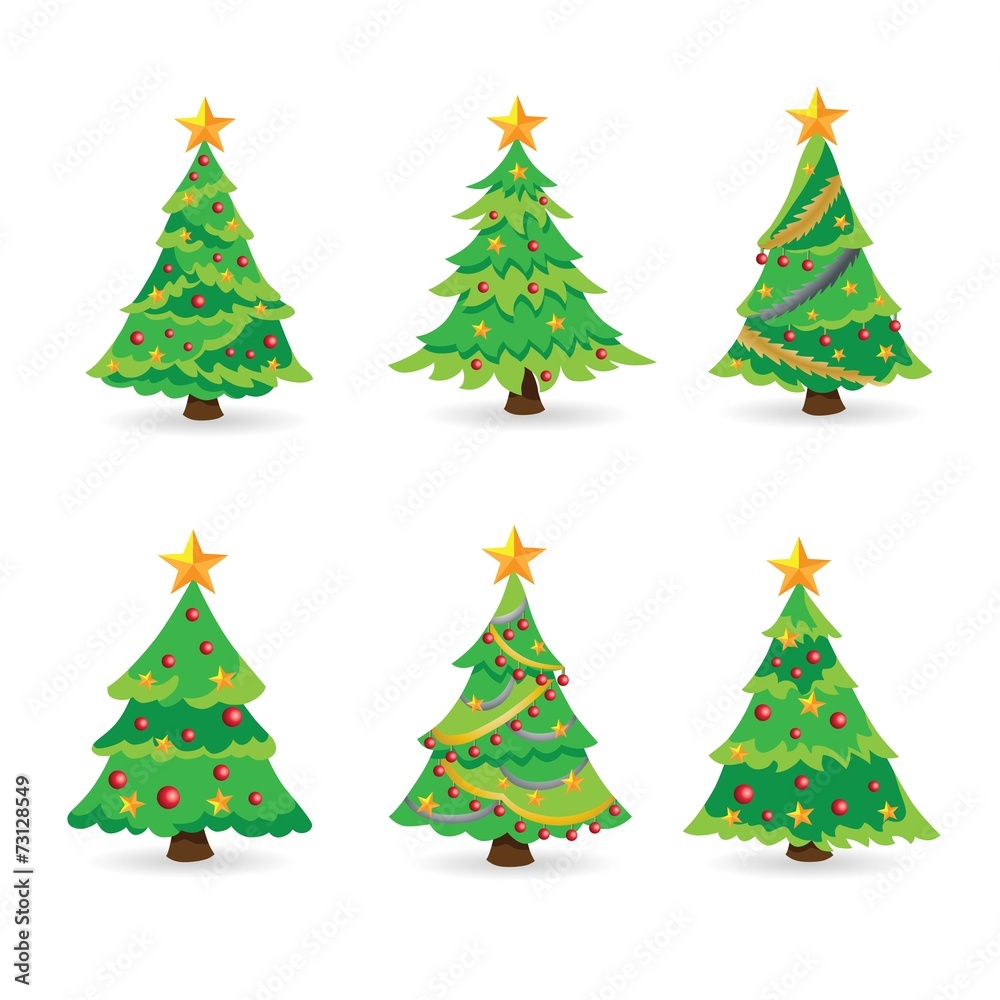 Decorated Christmas tree on white background