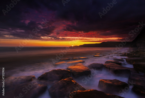 Rocky Dorset Coastline at sunset