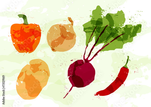 Set of colorful fresh vegetables stains