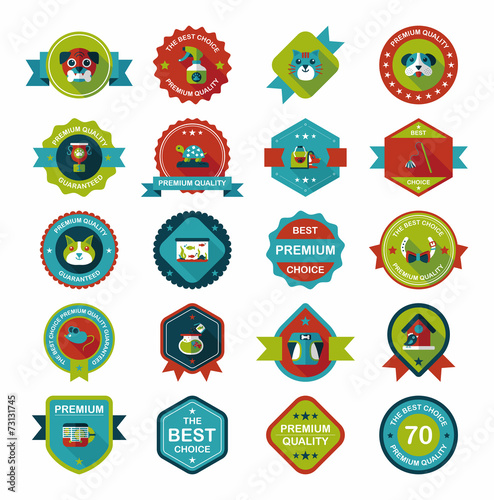 Pet badge flat banner design background set, eps10