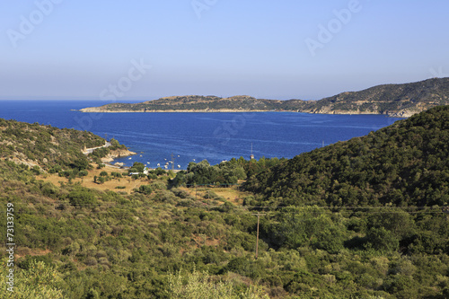 View from the mountains of the bay of Aegean Sea.