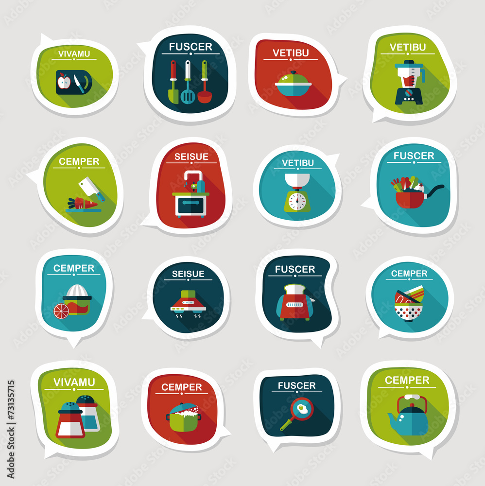 Kitchenware bubble speech flat banner design background set, eps Kitchenware bubble speech flat banner design background set, eps