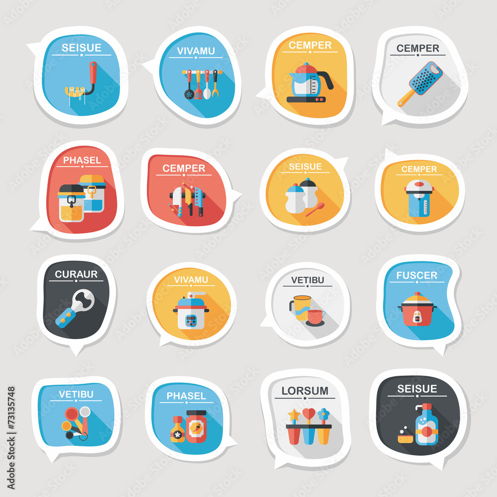 Kitchenware bubble speech flat banner design background set, eps Kitchenware bubble speech flat banner design background set, eps