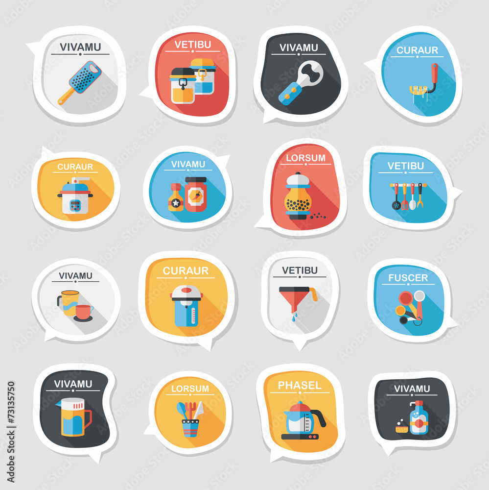 Kitchenware bubble speech flat banner design background set, eps