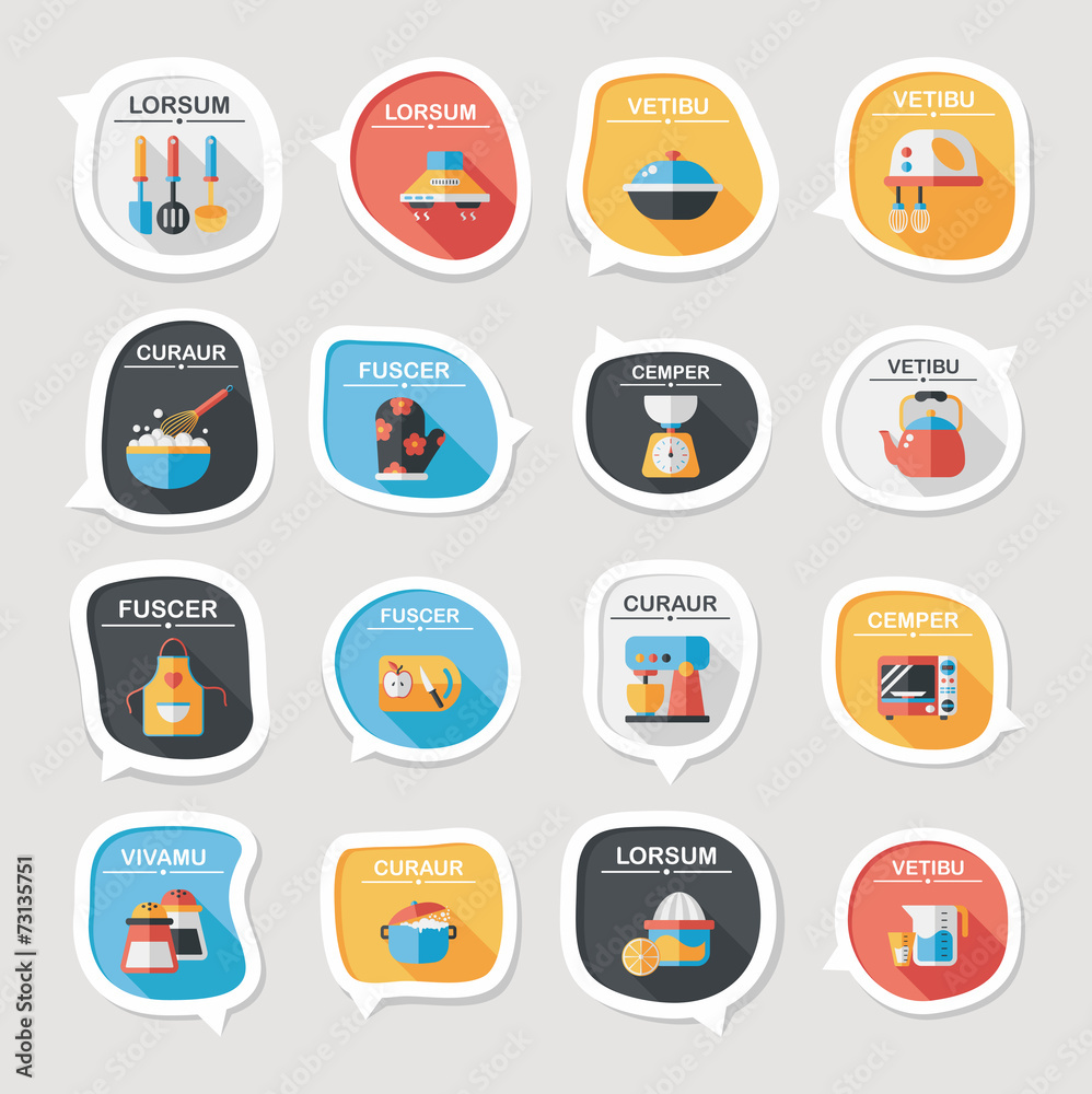 Kitchenware bubble speech flat banner design background set, eps