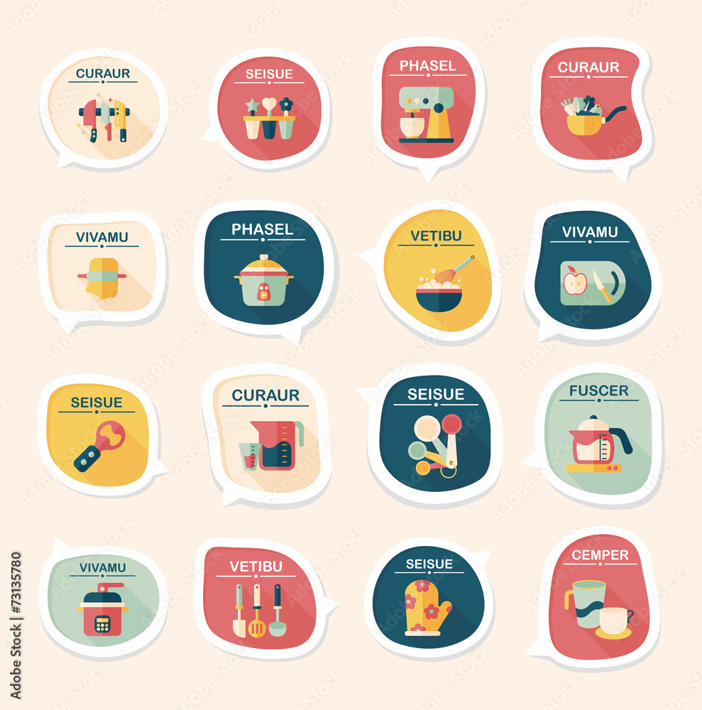 Kitchenware bubble speech flat banner design background set, eps Kitchenware bubble speech flat banner design background set, eps