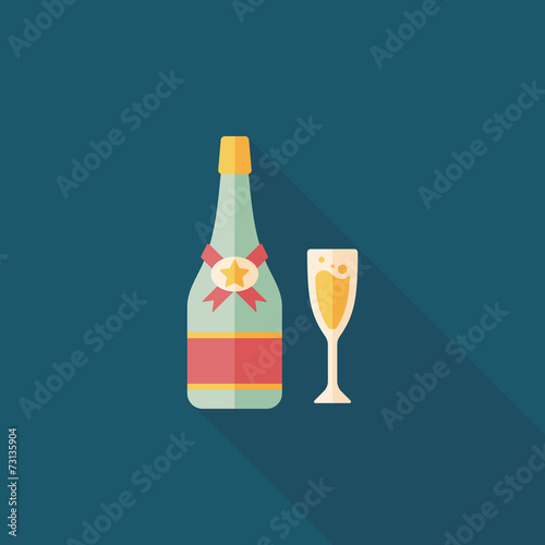 Valentine's day champagne flat icon with long shadow,eps10