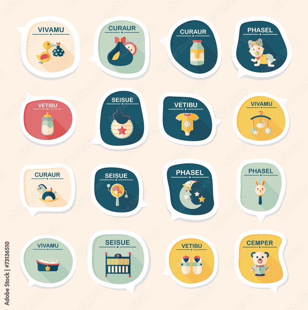 baby bubble speech banner design flat background set, eps10