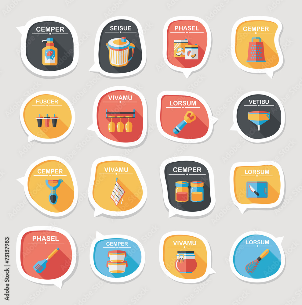 Kitchenware bubble speech flat banner design background set, eps Kitchenware bubble speech flat banner design background set, eps