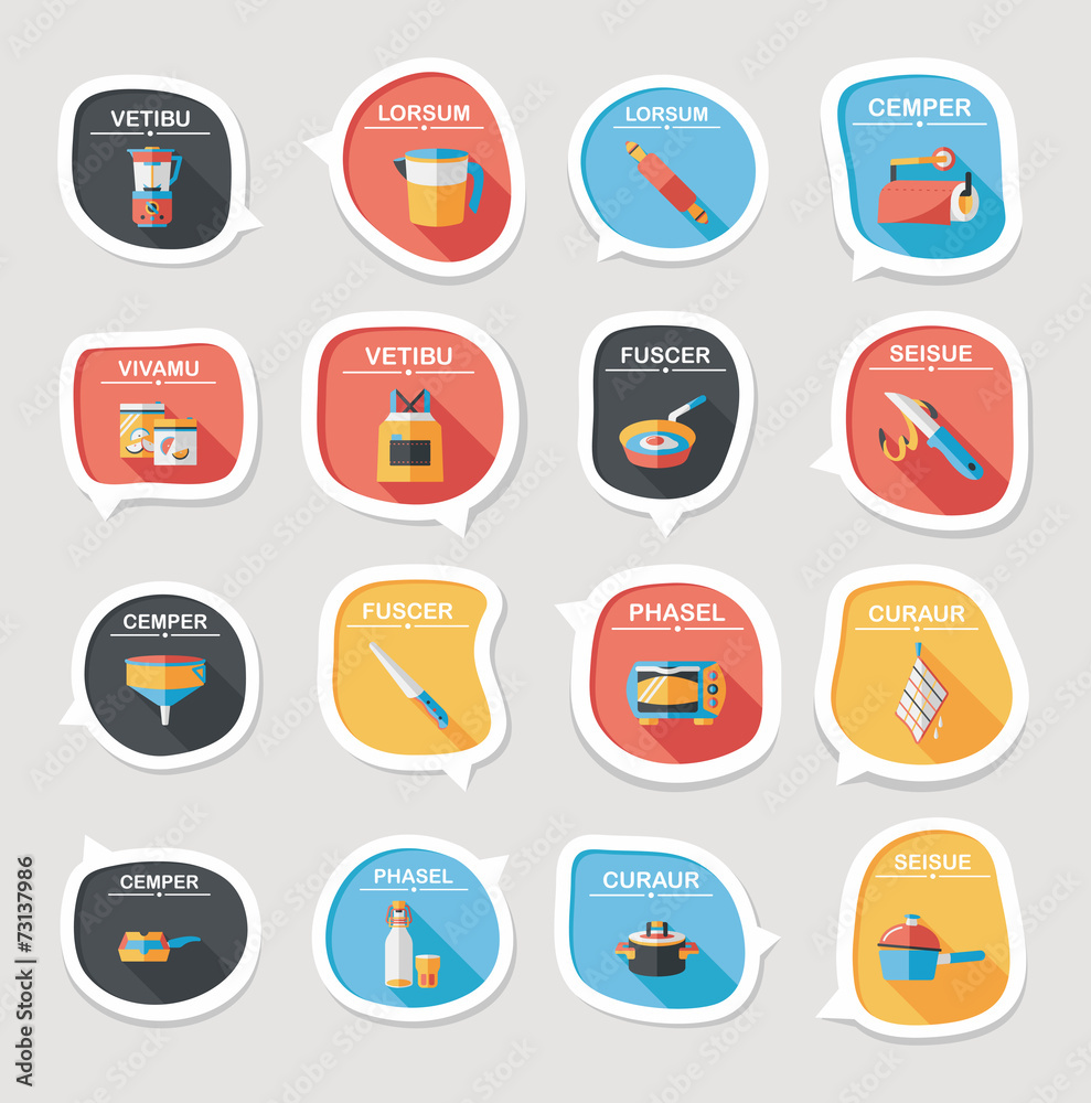 Kitchenware bubble speech flat banner design background set, eps Kitchenware bubble speech flat banner design background set, eps
