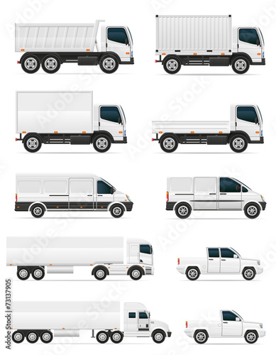 set of icons cars and truck for transportation cargo vector illu