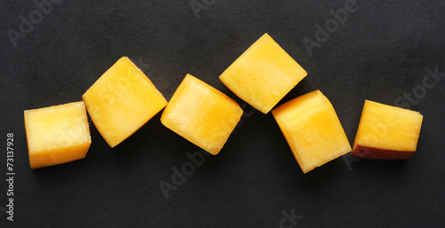 Mango slices on black background